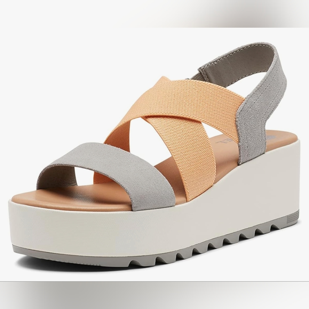 Sorel Cameron Flatform Slingback Sandals - Grey/Tan (8)